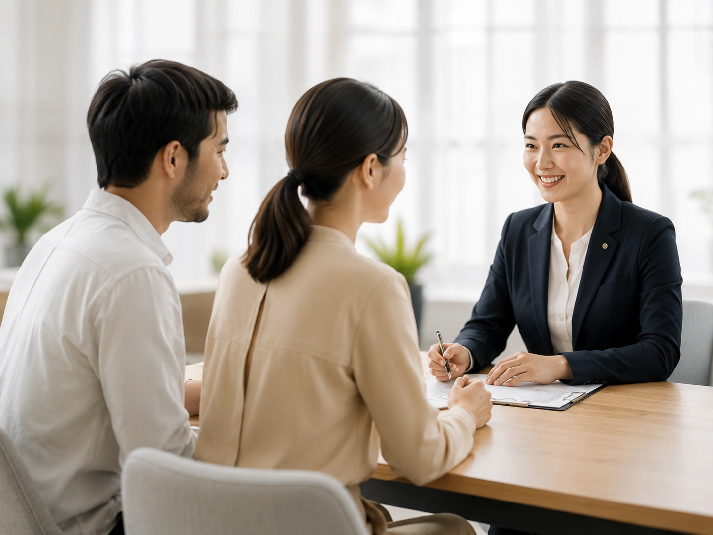 旅行について担当者へ相談する夫婦