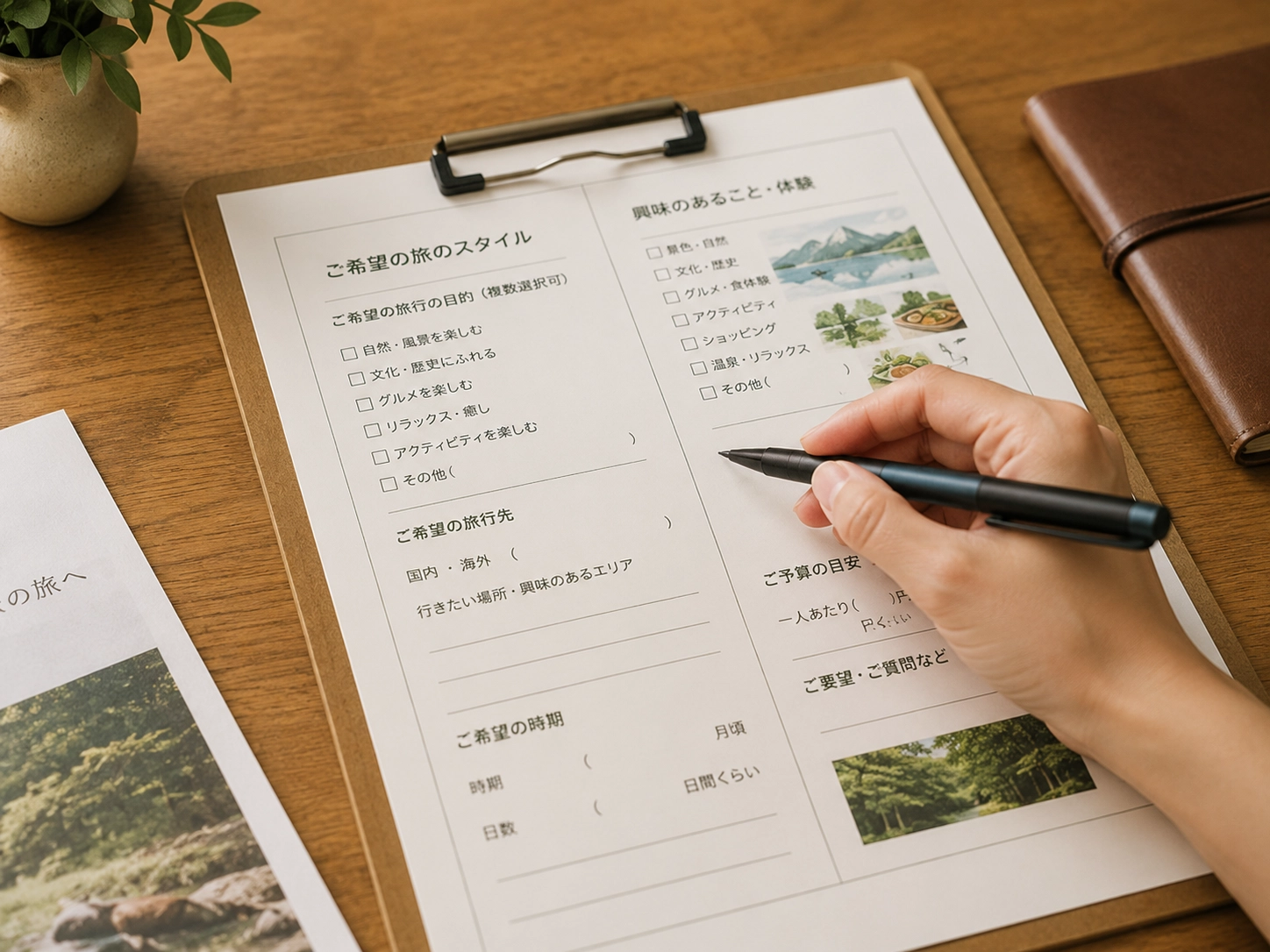 希望する旅の内容を書き込む